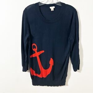 J. Crew Factory Classic Nautical Anchor Crew Neck Sweater Navy / Red Preppy